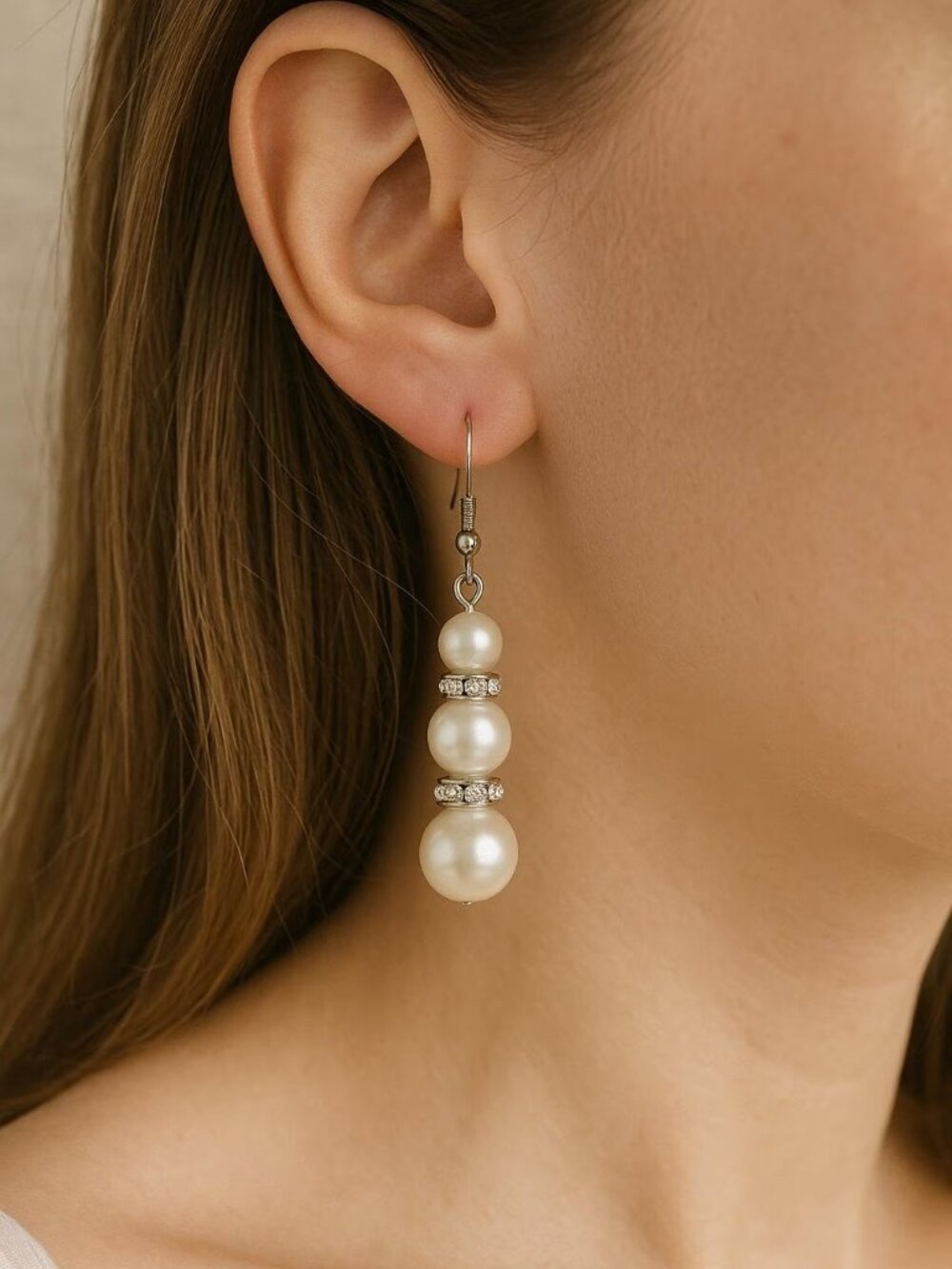 Elegant Triple Pearl Dangle Earrings